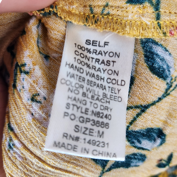 Kori American Womens Medium Gold Floral Print Button Up Blouse Balloon Sleeves - Picture 13 of 13